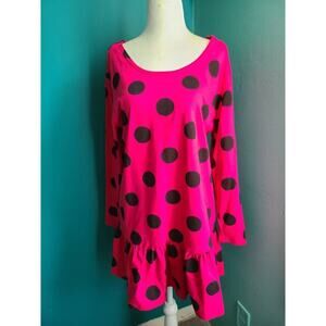 Womens Vintage 80s Large Scale Polka Dot Mini Dress Long Sleeve Size Medium Pink